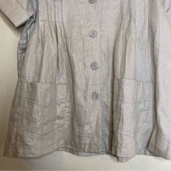 On Parle de Vous Paris Silver Metallic Linen Cotton Blend Lagenlook Top T42 XL - Picture 4 of 10
